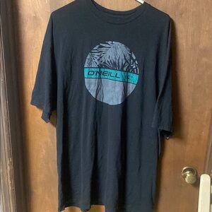 O'Neill Black and Gray Short Sleeve Tee with Tropical Graphic